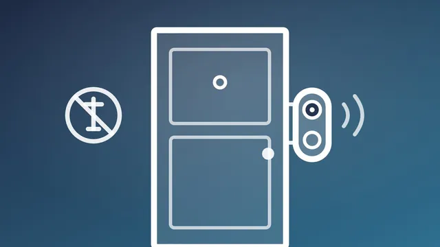 Illustration of an apartment door with a video doorbell attached without screws