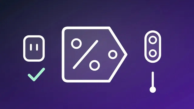 Illustration of a shopping tag with a smart plug, video doorbell and thermometer icons
