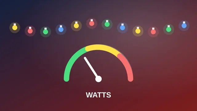 Illustration of Christmas string lights above a wattage gauge