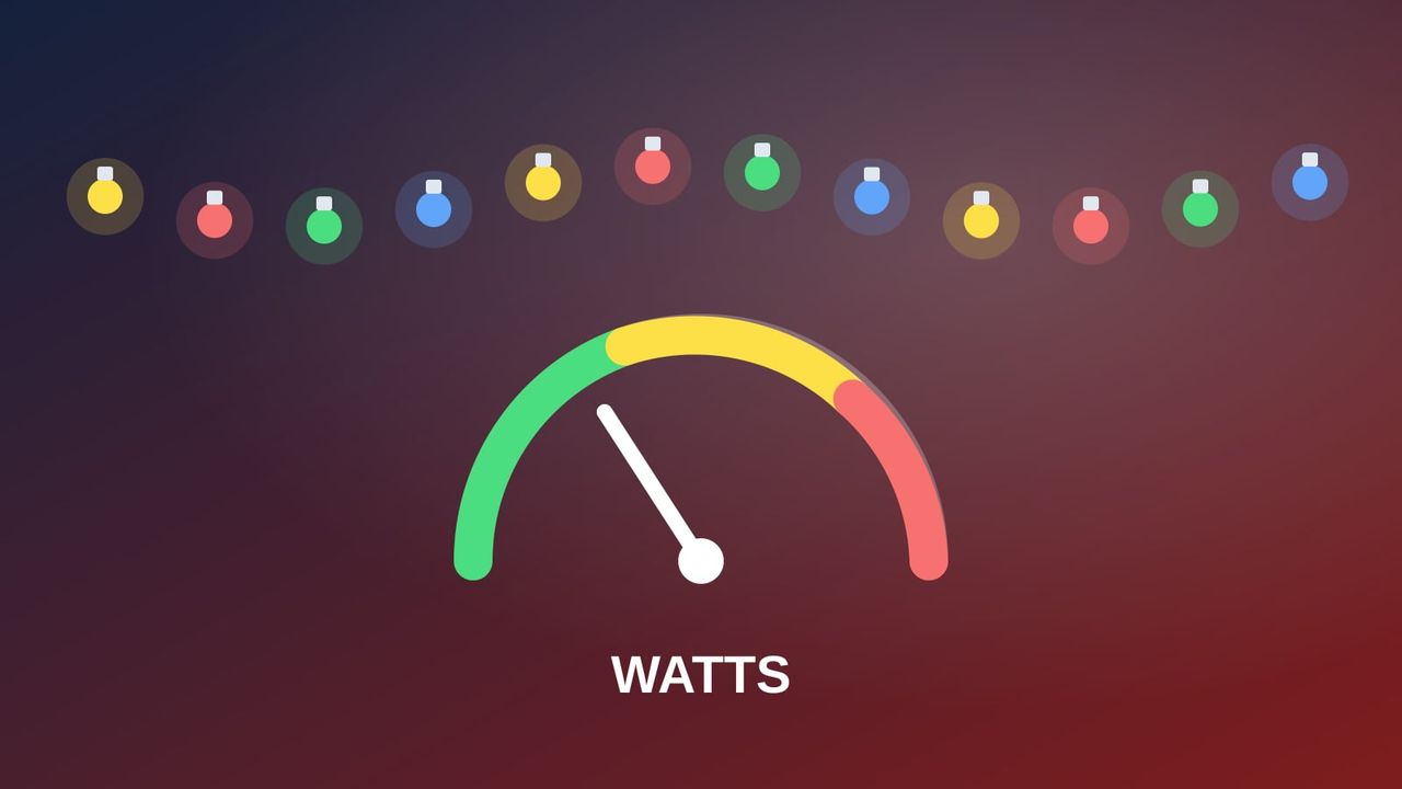 Illustration of Christmas string lights above a wattage gauge