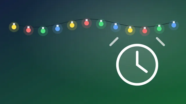 Illustration of holiday string lights above a timer clock