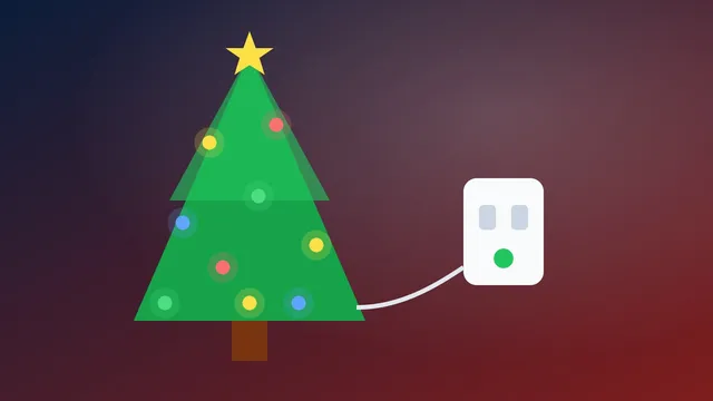 Illustration of a lit Christmas tree connected to a smart plug