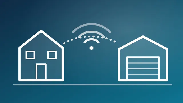 Illustration of a house sending a Wi-Fi signal to a detached garage