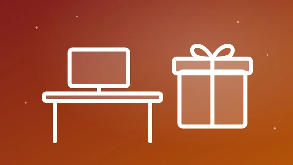 Illustration of a home office desk with a wrapped gift box