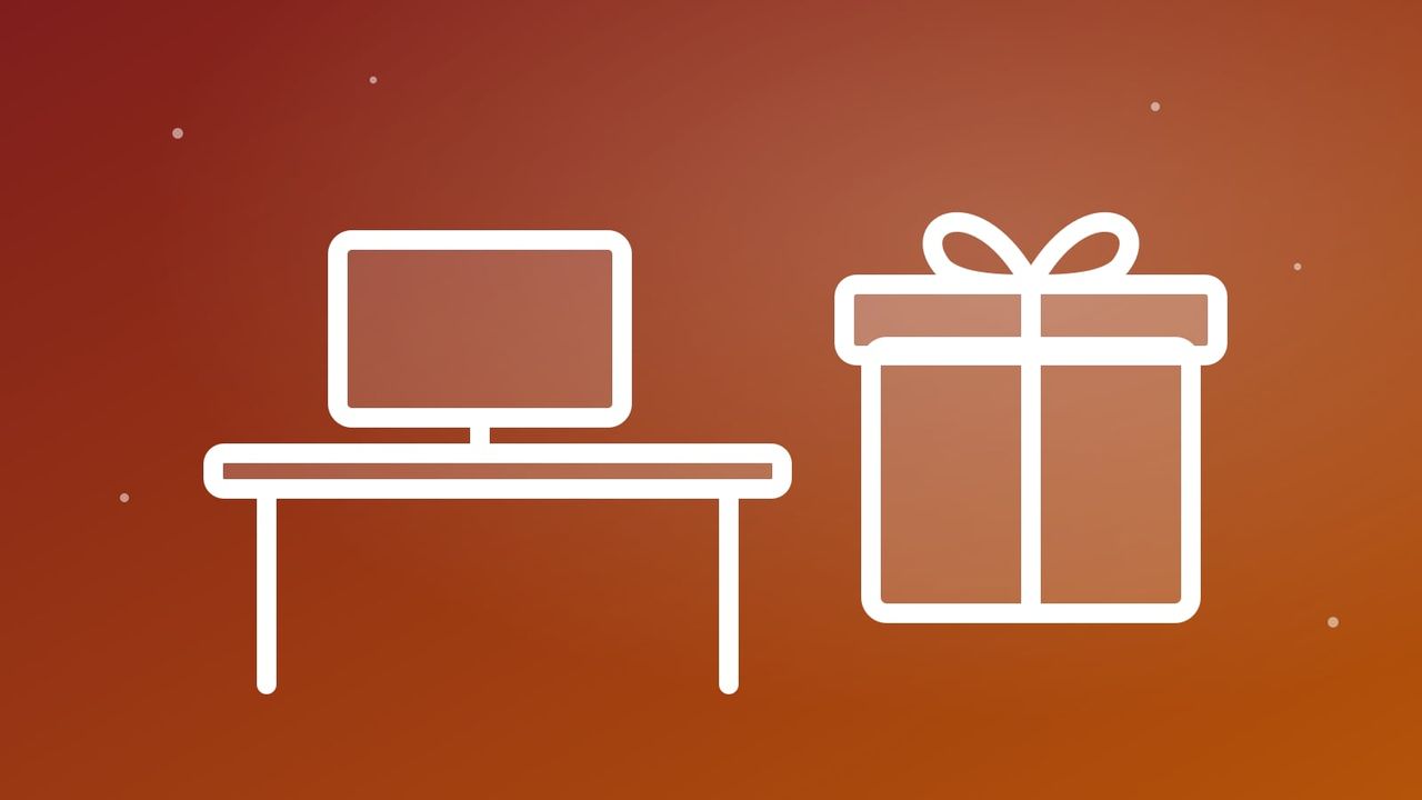 Illustration of a home office desk with a wrapped gift box