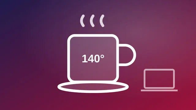 Illustration of a steaming heated coffee mug on a desk