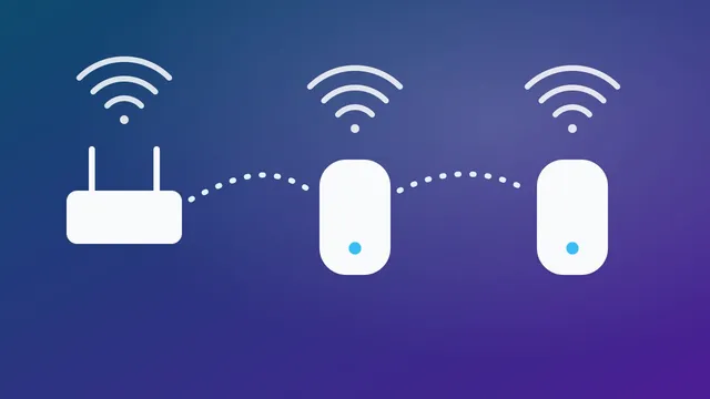 Illustration of a router connected wirelessly to two mesh Wi-Fi nodes