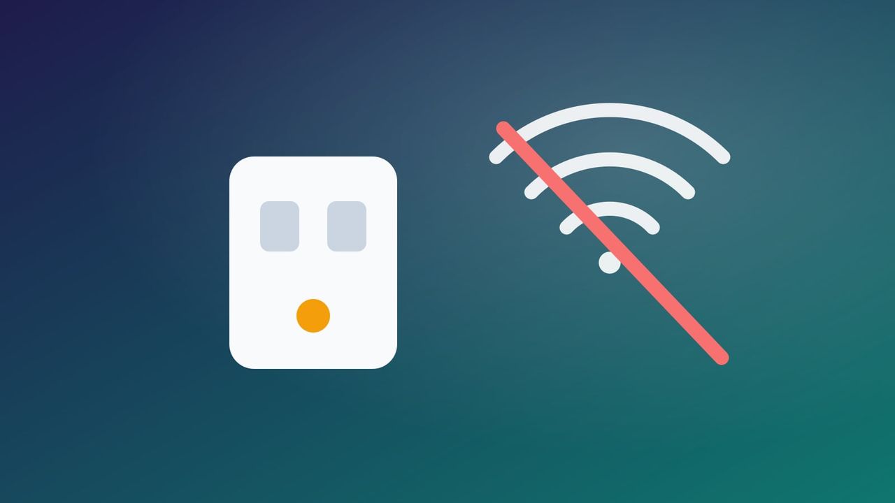 Illustration of a smart plug next to a crossed-out Wi-Fi symbol