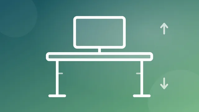 Illustration of an electric height-adjustable standing desk with a monitor