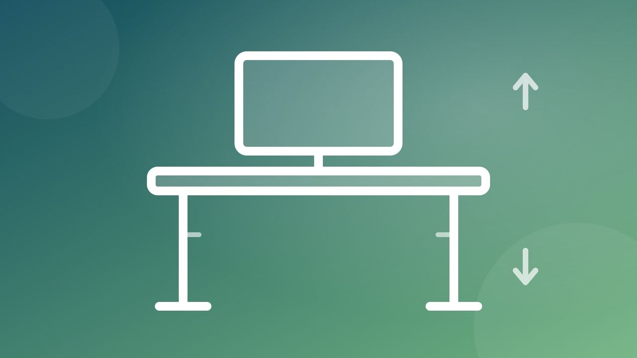Illustration of an electric height-adjustable standing desk with a monitor