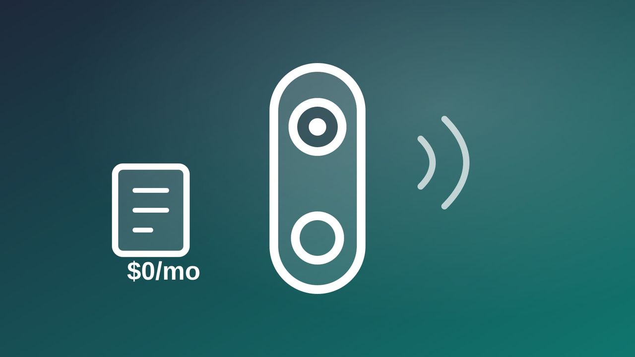 Illustration of a video doorbell next to a $0 per month bill